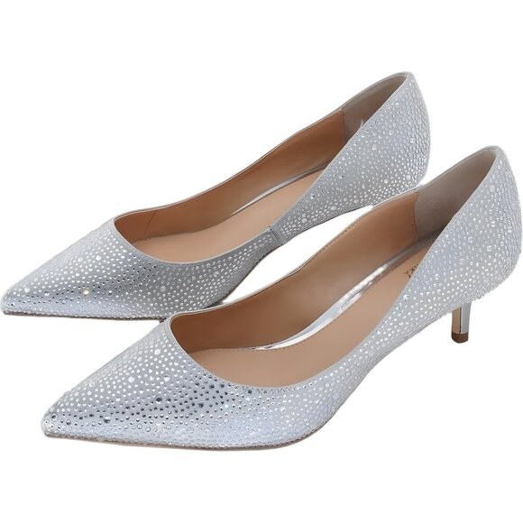 Jewel Badgley Mischka Frenchie Rhinestone Pumps Silver Women's US 8 W - Picture 2 of 6